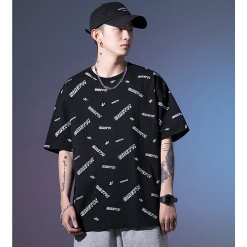 Japanese Mens Clothing Spring Summer Printed Short-sleeved T-shirt for Mens Ins Couples Shirt