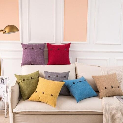GY0790 Solid Colors Linen With Button Cotton Cushion Case (No Filling)Polyester Home Decor Bedroom Sofa Car Throw Pillows
