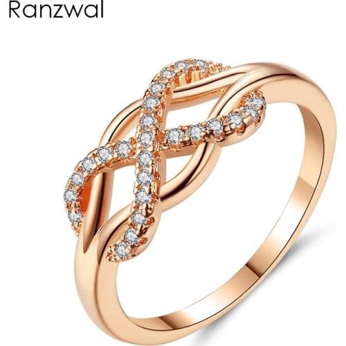 Ranzwal Rose Gold Knot Rings for Women Cubic Zirconia Lucky Number 8 Ring Fashion Jewelry US SIZE 6~9