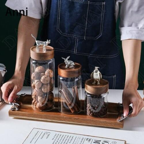 Creativity Animal Decor Glass Bottle Nordic Antlers Decorative Storage Jars with Lid Snacks Candy Jar Jewelry Storage Bottles