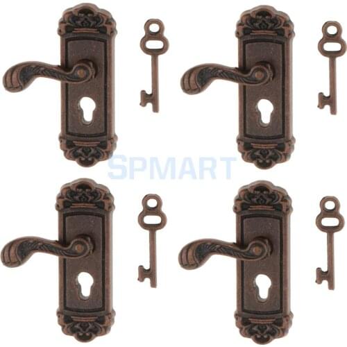 4 Pieces 1/12 Dollhouse Miniature Vintage Door Locks Keys - Left Handle