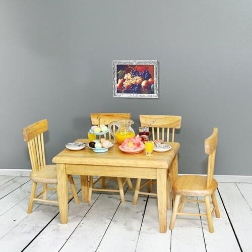 1 Set 1/12 Miniature Dollhouse Table & Chiar & Mini Simulation Play Food for Doll OB11 House Kitchen Furniture Accessories Toy