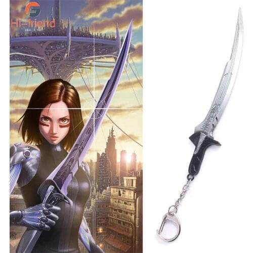 Movie Alita Battle Angel Keychain Damascus Knife Axe Weapon Model Metal Key Ring for Women Men Movie Fans Collect Gifts