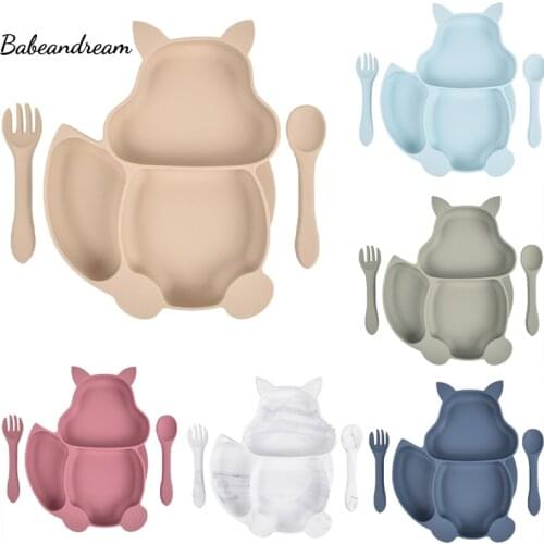 Suction Dinnerware 3Pcs Sets Kids Plate Set plates Bowls Baby Feeding Spoon Silicon Spoon Fork Training Plate Food TableWare