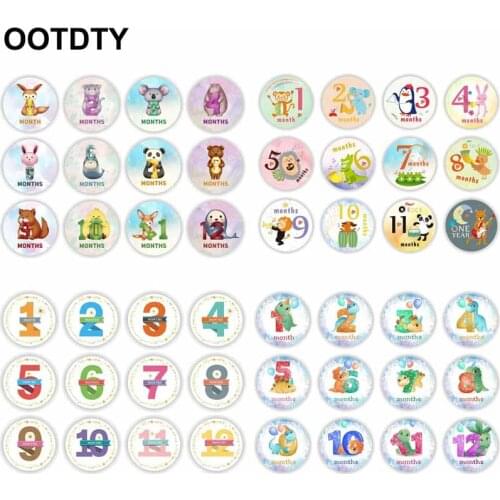 12 Pcs/Set Baby Pregnant Monthly Stickers Music Animal Memory Recording Milestone Sticker Newborn Growth Photo Photography Props