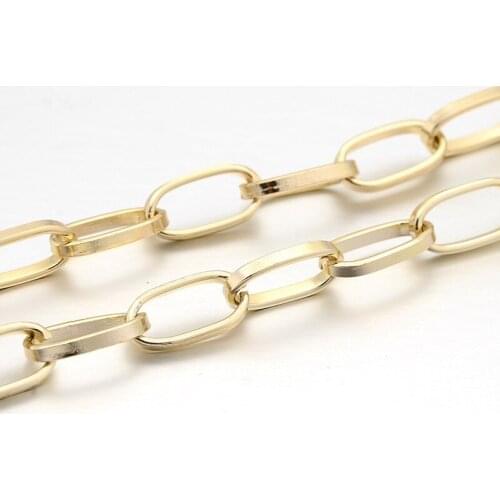 50m Unwelded Aluminium Cable Chains for Jewelry Making DIY Bracelet Necklace Accessories Finding Light Gold 15.5x8x1mm