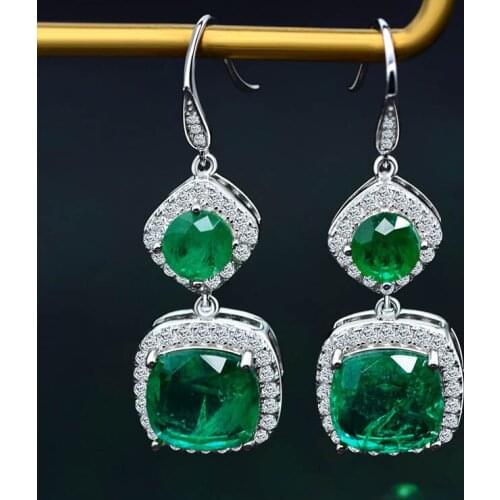 Jewelry New S925 Silver Emerald Earrings national style exaggeration Tassel Earrings long retro accessories