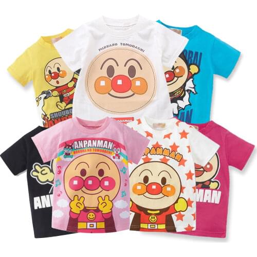 100% Cotton Baby Boy Girl T-shirts Summer Children Kids Clothes Tops Tee Cartoon Anpanman Print Short Sleeve T-Shirts 1-5 Years