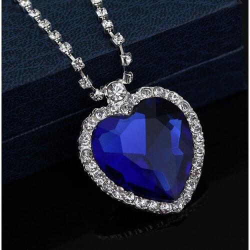 Charm Titanic-Ocean Heart Love Forever Necklace Hearts-Crystal Choker Pendant For Women Girls Valentines Day Birthday Gift