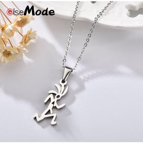 ELSEMODE Cartoon Charater Stainless Steel Necklace Gold Siver Creative Running Men and Women Exercise Fitness Pendants Necklaces