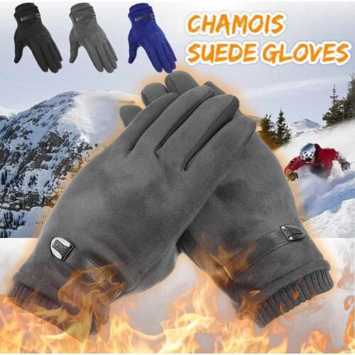 Leather Chamois Hand Touchs Screen Windproof Warm Gloves Cold Protection Outdoor Sports Driving Cycling Skiing Mittens Gloves
