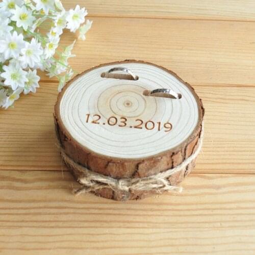 Rustic Ring Bearer Pillow,Personalized Wooden Ring Box,Wedding Wood Slice,Rustic Ring Holder for Wedding,Wood Wedding Decor
