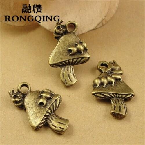 RONGQING 50pcs/lot 25*15MM Mushroom Caterpillar Charms Pendant for Jewelry Making Fashion Crafts DIY