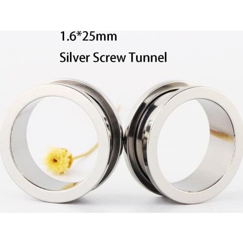 1.6-25mm Big Ear Gauges Wholesales Ear Piercing Flesh Tunnel Earrings Stretcher Expander Screw Silver Tunnels For Ear Plug kIT