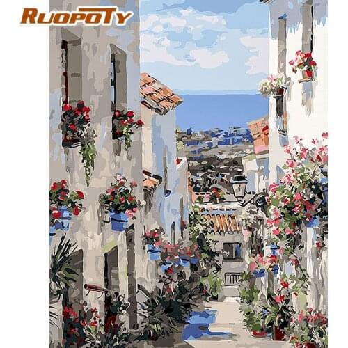 RUOPOTY Painting By Numbers Kits For Adults Children HandPainted Diy Gift Europe Village Scenery Picture Number For Home Decors