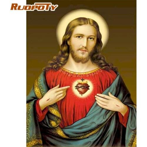 RUOPOTY DIY Oil Painting By Numbers Kits For Adults Jesus Figure Picture By Number 40x50cm Acrylic Paint Coloring On Canvas Wall