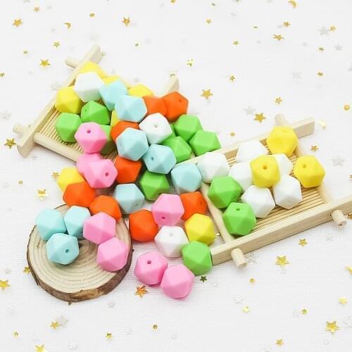 Cute-idea Silicone Beads Hexagon 17mm 100pcs Chew Teether Baby Toy Handmade products Baby Toy BPA Free Eco-friendly sensory