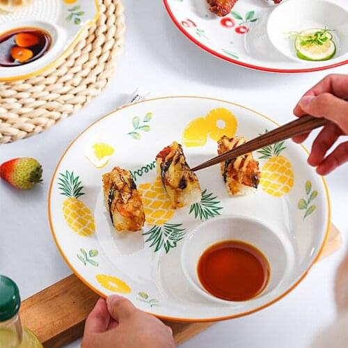 Creative Fruit Multi-use Liquid Dumpling Dish with Vinegar Dish High Quality Round Dumplings Ceramic Dipping Plate