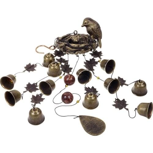 Bird Wind Chimes Vintage Outdoor Windbells 12 Bell Chimes Mama Bird & Baby Bedroom Decoration for Porch Balcony atrapasueños