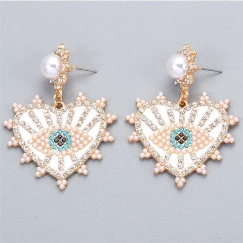 JURAN New Fashion Rhinestone Evil Eye Drop Earrings Female Charm Pearls Statement Safety Pin Earrings Women Jewelry Accessories