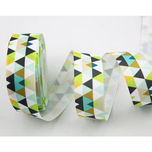 9mm/16mm/22mm/25mm/38mm/75mm Green geometry print grosgrain ribbon 10/25/50yards DIY gift wrap sewing wedding decor ribbon