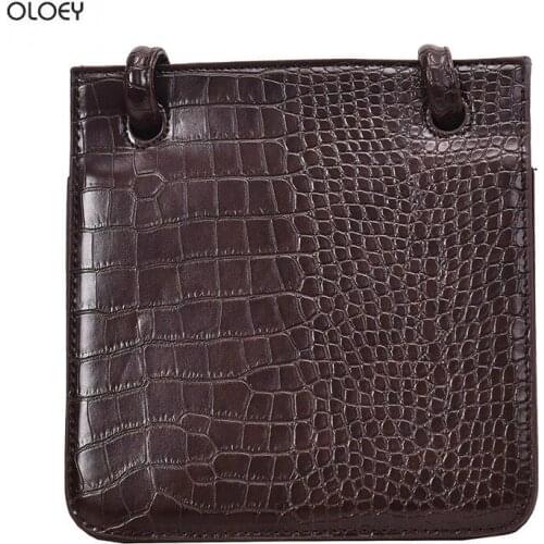 OLOEY fashion high quality female handbag Crocodile square bag Retro simple casual multi-layer Messenger bag Double shoulder bag