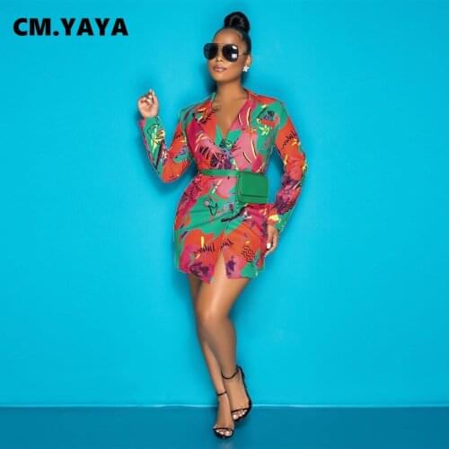 CM.YAYA Women Blazers Print Single Breasted Slim Long Blazer Tops Fashion Office Lady Streetwear Vintage Coats Casualwear Autumn
