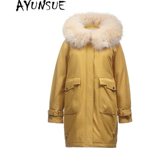 AYUNSUE Fashion High Quality Womens Down Jacket Fox Fur Collar Hooded Coat Female White Duck Down Woman Parkas Casaco Zjt268