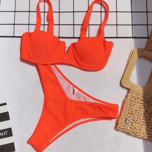 Sexy Orang/rose Bikini Push Up Swimwear High Waisted Bathing Suits Swimming Suit for Women Two Piece Swimsuit Bikinis 2020 Mujer