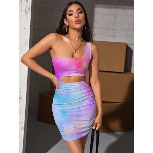 Giyu Brand Tie Dye Dresses Women Colorful Vestido Sexy Psychedelic Halter Sleeveless Colour Hollow out Dresses Womens Clothing