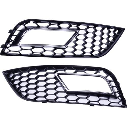 1Pair Silver Honey-comb Front Bumper Fog Light Grille 8K0807681K 8K0807682K fit for AUDI A4 B8.5 RS4 STYLE 2013 2014 2015 2016