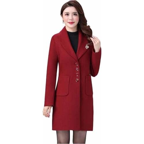 2020 Fashion Woolen Coat Middle-aged Women Autumn Winter Add Cotton Warm Plus Size Jacket Slim Outwear Casual Tops Female KW302
