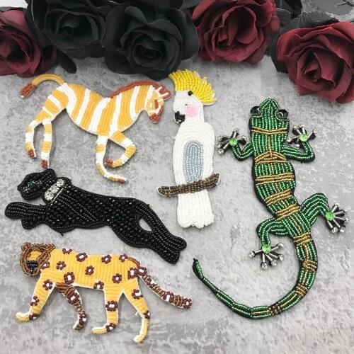 3D Handmade Sumptuous Rhinestone Bead Patch Animal Sew on Clothes Parrot, Horse, Tiger, Gecko, Leopard，Rice DIY Accessories
