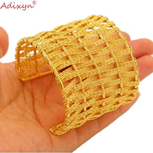 Adixyn luxury Indian Big Wide Bangle 24k Gold Color Bangles/Bracelets For Women African Dubai Arab Wedding Jewelry Gifts N10166