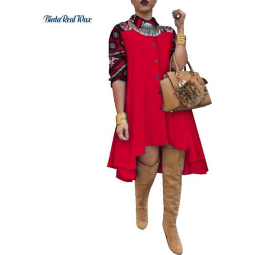 African Dresses for Women Bazin Riche Button Long Shirt Dresses Dashiki Traditional African Clothing Patchwork Dresses WY3847