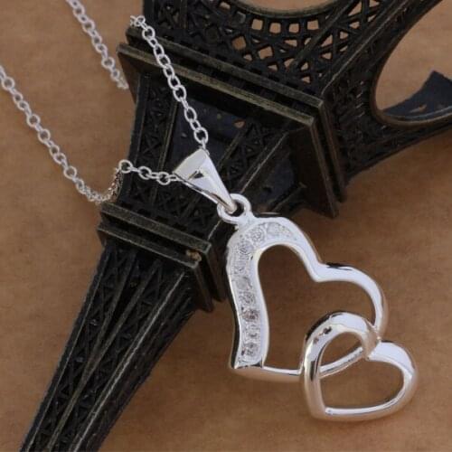 AN046 Hot sterling Necklace fashion jewelry pendant Double heart connected /gdyaovfa aimaizta silver color