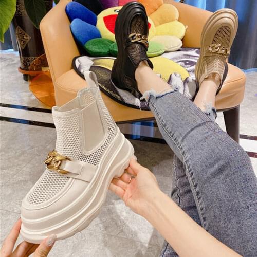 SONDR Soft Leather Mesh Hollow Thick Bottom Muffin Slope with Martin Boots Locomotive Boots Short Boots Cool Boots