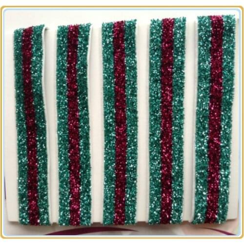 Price Negotiated) 5/8" Aqua / Shocking Pink / Aqua Striped Elastic Glitter Velvet Ribbon