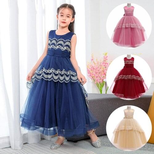 Flower Kids Clothes Teenage Wedding Party Lace Mesh Girl Dress First Feast Elegant Prom 3-12 Years Children Clothing