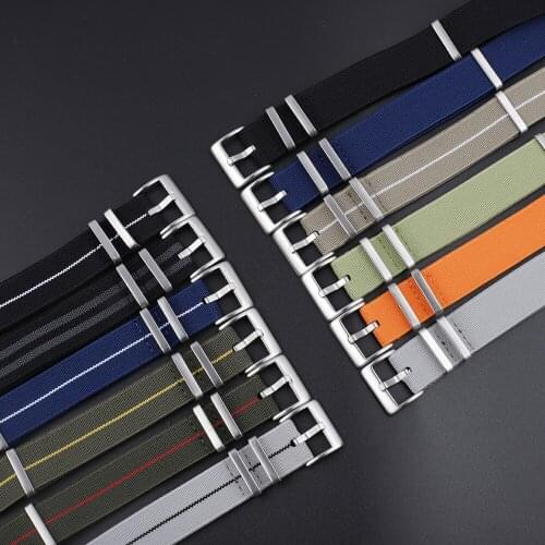 NATO Elastic Nylon Watch Band 18mm 20mm 22mm Black Green Gray Watch Straps Mens Watch bands Military Watch Strap Silver Buckle