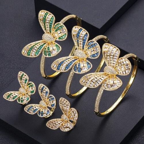 Jankelly luxury Unique African Bangle Ring Set Jewelry Sets For Women Wedding Cubic Zircon Crystal CZ Dubai Bridal Jewelry