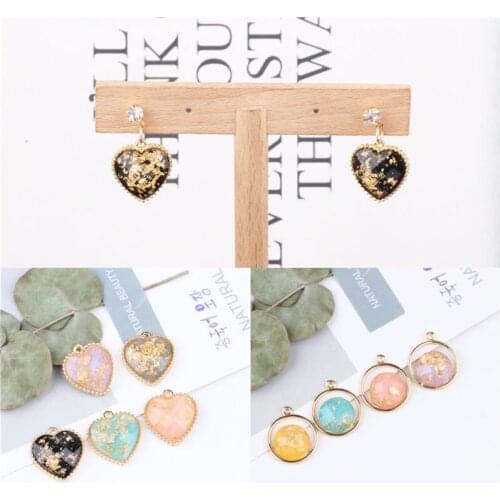 Julie Wang 4/5PCS Resin Charms With Fake Gold Foil Alloy Heart Round Shape Mix Colors Earring Bracelet Jewelry Making Accessory