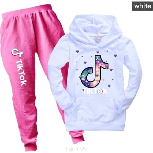 Tik Tok Cartoon Print Kids Clothing Set Girls Clothes Long Sleeve Outfit Cotton Tracksuit for Boys Girls Hoodies+Pants 2pcs
