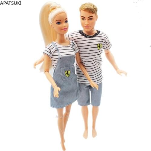 2sets/lot Fashion Clothes Set for Barbie Doll Outfits Sea Striped Couple T-shirt Skirt Shorts for Ken Boy Dolls Accessories 1/6