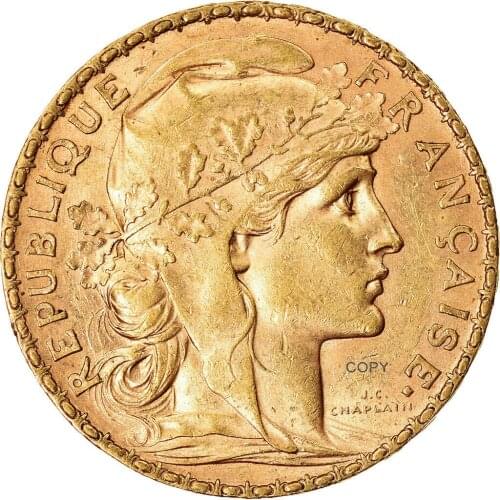 France 1902 20 Francs Gold Marianne Rooster Third Republic Brass Metal Copy Coin Liberte Replica Production