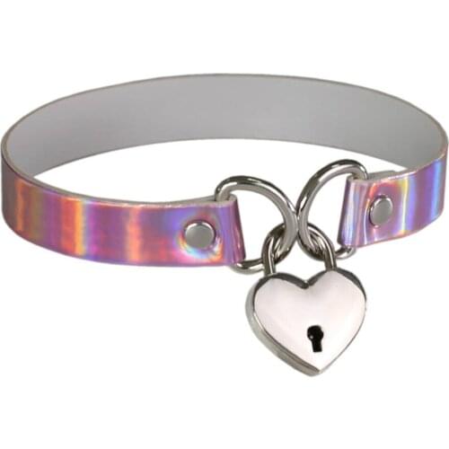 Personality Fashion Accessories Punk Style Laser Leather Necklace Metal Concentric Lock Neck Wear