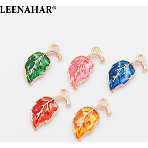 20pcs/Lot Cute Enamel Tree Leaves charm Alloy Metal Colorful Leaf Pendants for Making Earring Necklace DIY Findings Wholesale