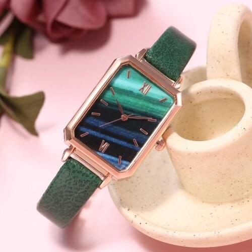 Fashion Women Glass Mirror Watches 2021 Leather Band Rectangle Ladies Quartz Dress Wristwatch Relogio Feminino Montre Femme