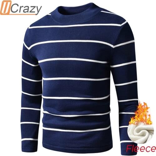 2021 Spring New Men 100% Cotton Casual Striped Warm Fleece Sweater Pullovers Coat Men Winter Classic O-Neck Sweater Jumpers Men