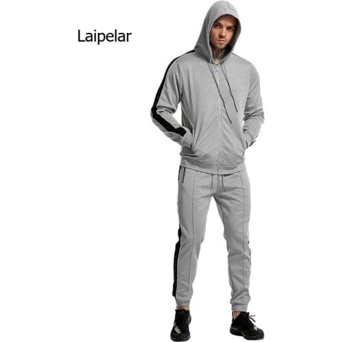 Fashion Autumn New Mens Casual Set Patchwork Side Stripes Hoodies + Pants Sportswear Spring Tracksuit Men Clothing